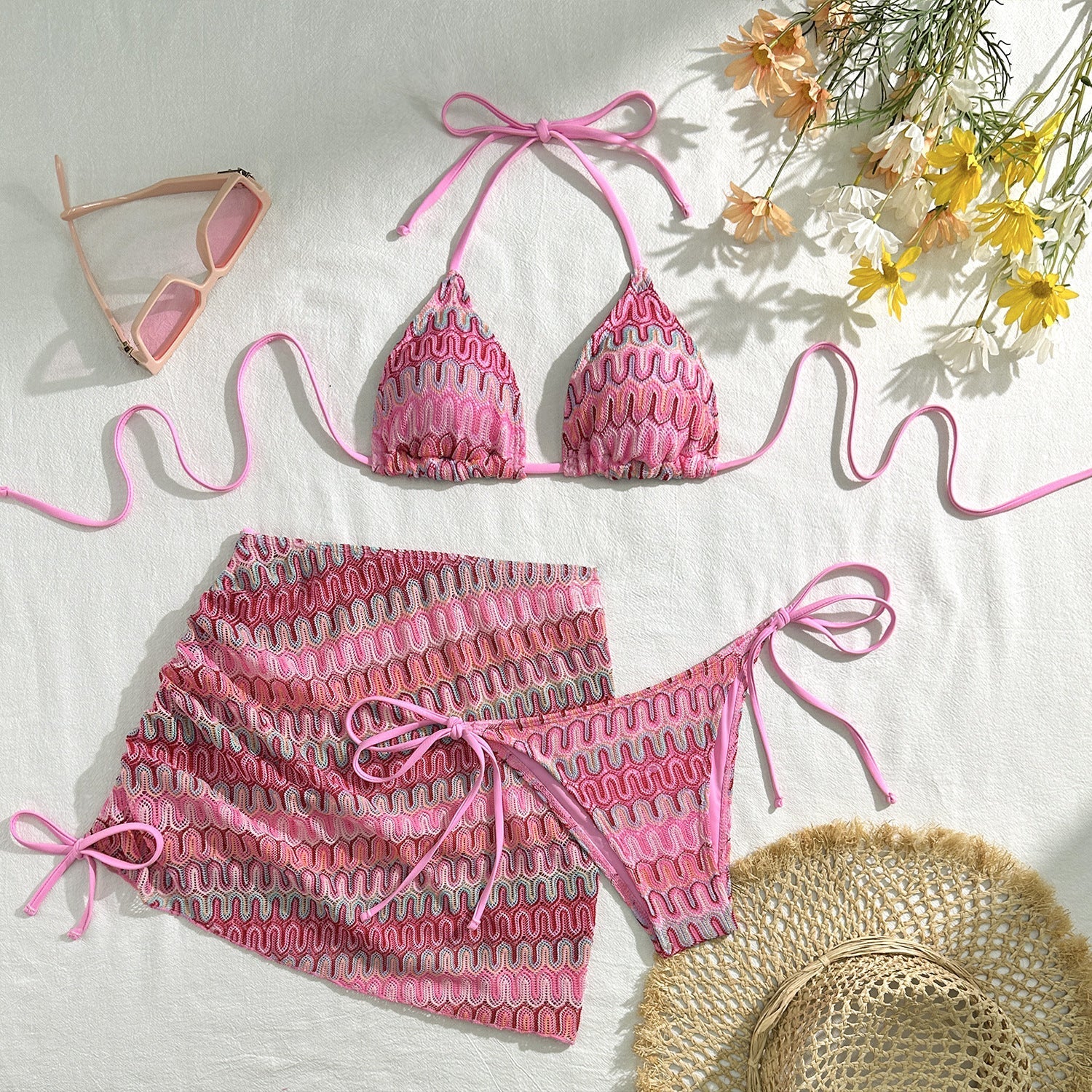 Embroidery Gradient Sexy Three Piece Suit Swimwear Swimsuit Bikini Bikini Bella Mia